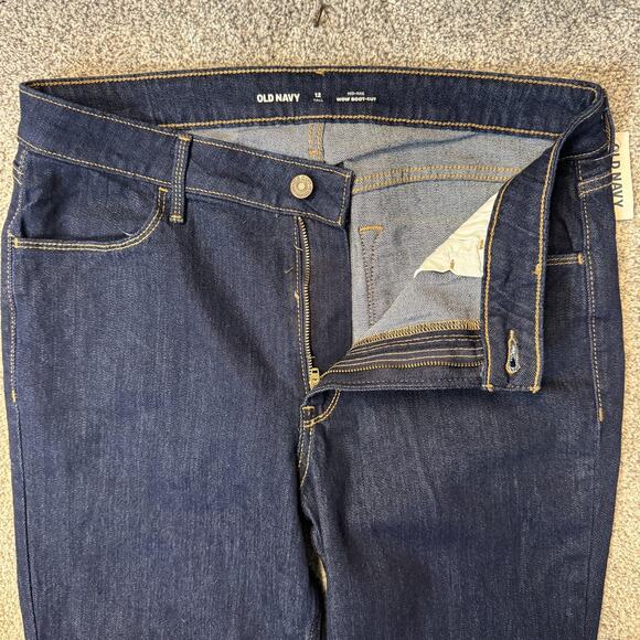 Old Navy Jeans Womens 12 Tall Blue Mid-Rise Wow Boot-Cut Stretch Denim Dark Wash - Picture 8 of 15